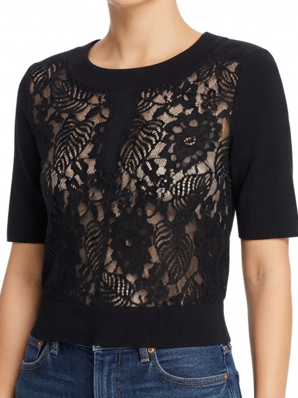 Y2K Black Lace See Through Top XS